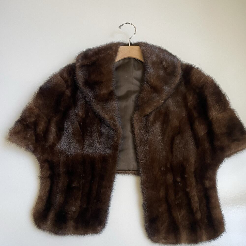 Vintage Genuine Fur Stole Shawl Wrap Cape Chocolate Brown Real Fur Old Hollywood